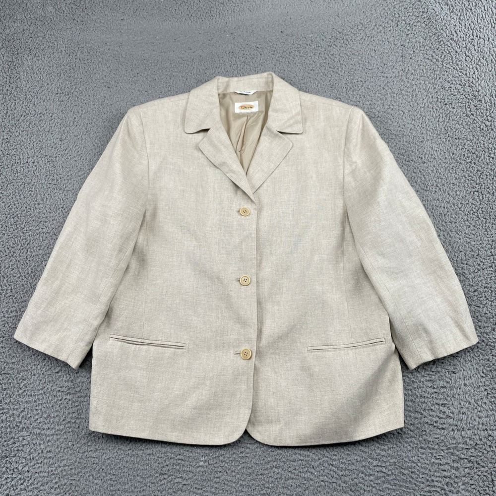 Talbots Blazer Womens 14 Beige Irish Linen 3 Button Career Professional Classic